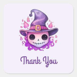 Schedel in een Heksenhut Fantasievolle Bedankt Vierkante Sticker
