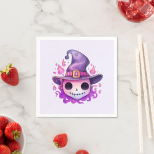 Schedel in een heksenhut, grillige Halloween Servet