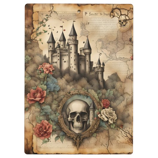 Schedel in een Lijst Fairytale Junk Journal Page Klembord (Achterkant)