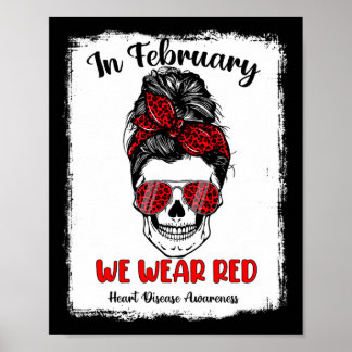 Schedel In februari Draag we Red Ribbon Heart Dise Poster