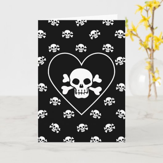 Schedel in Hart Kaart (Gele Bloem)