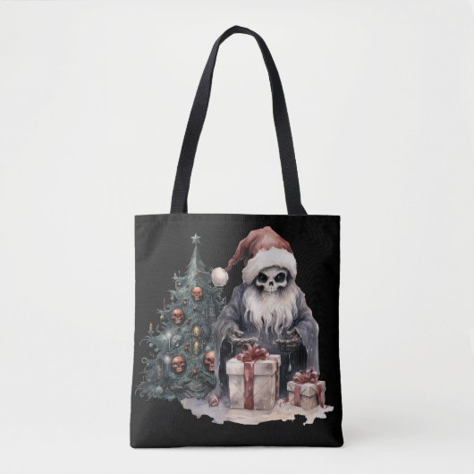 Schedel in kerstmuts met gotische kerstboom tote bag (Voorkant)