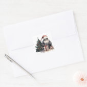 Schedel in kerstmuts met gotische kerstboom vierkante sticker (Envelop)