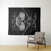 "Schedel in Love" Vintage skeletten Zwart Wandkleed (In Situ (horizontaal))