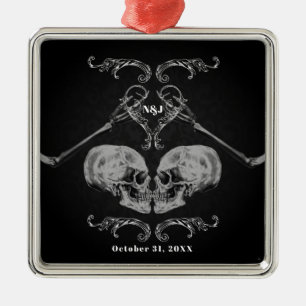 "Schedel in Love" Vintage Skeletten Zwarte Bruilof Metalen Ornament
