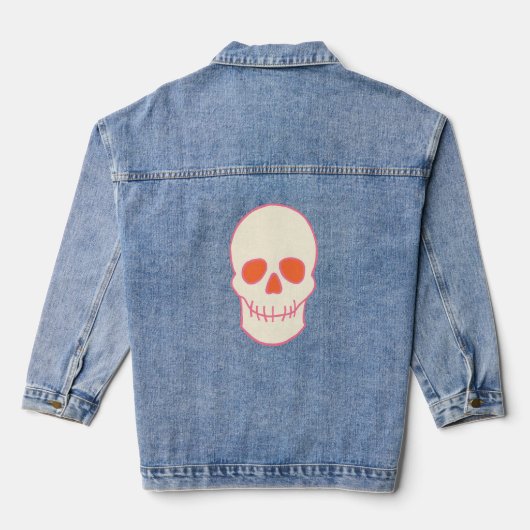 Schedel in roze, Sinaasappel en crème Denim Jacket (Achterkant)