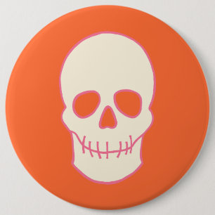 Schedel in roze, Sinaasappel en crème Ronde Button 6,0 Cm