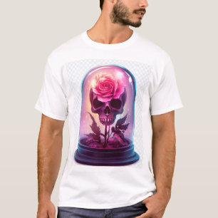 Schedel in rozen glas t-shirt