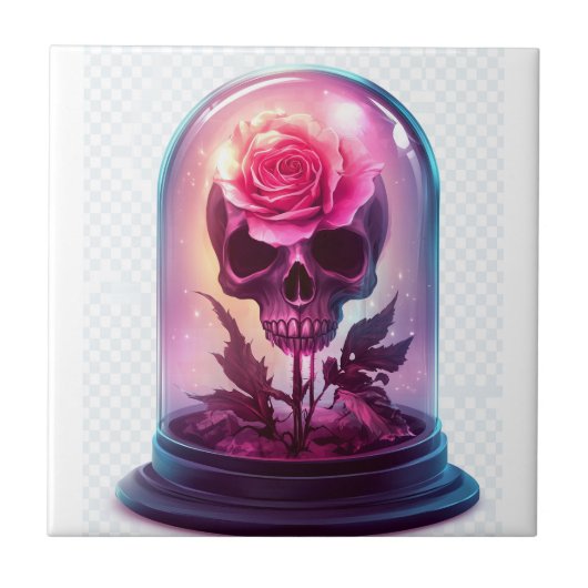 Schedel in rozen glas tegeltje (Voorkant)
