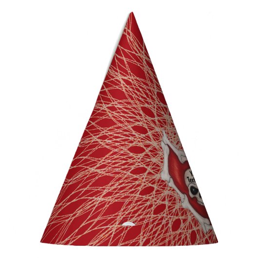 Schedel in Spooky Rood Hart van Botten Spiraallijn Feesthoedjes (Links)