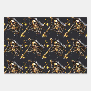 Schedel jolly roger piratenvlag zwart goud 3D Inpakpapier Vel