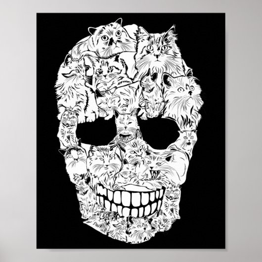 Schedel Kat Skelet Halloween Kostuum Scary Cat S Poster (Voorkant)