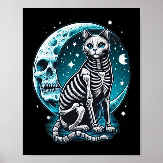 Schedel - Kat Skeleton Halloween Kostuum Idee Poster (Voorkant)