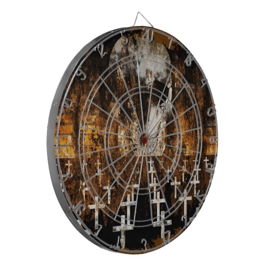 schedel, kerkhof, grunge, Gothic, griezelig kunstw Dartbord (Voorkant Links)