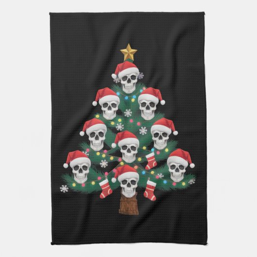 Schedel Kerstboom Pyjama Cool Skelet Kerstman Theedoek (Verticaal)