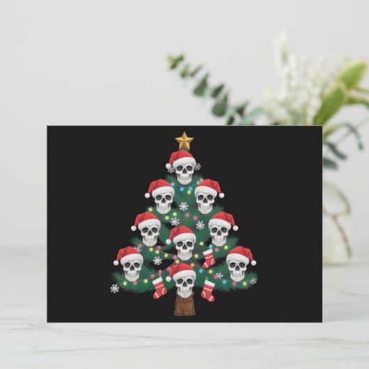 Schedel Kerstboom pyjama Cool Skeleton Santa Feestdagenkaart (Staand voorkant)