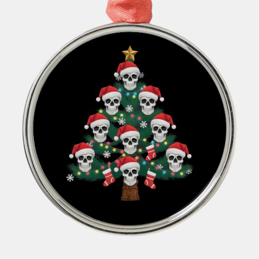 Schedel Kerstboom pyjama Cool Skeleton Santa Metalen Ornament (Voorkant)