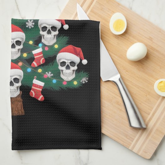 Schedel Kerstboom pyjama Cool Skeleton Santa Theedoek (Quarter Fold)