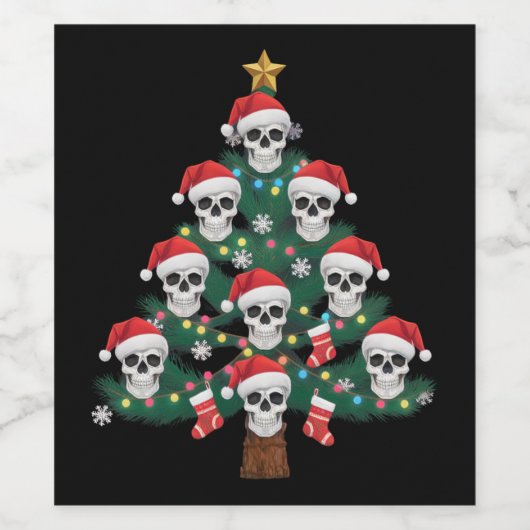 Schedel Kerstboom pyjama Cool Skeleton Santa Wijn Etiket (Enkel label)