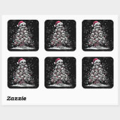 Schedel Kerstboom Pyjama Skelet Kerstman Hoed Vierkante Sticker (Vel)