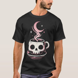 Schedel Koffie Pastel Goth Maansroze Alternatief T-shirt