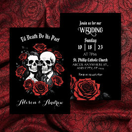 Schedel koppel gotisch met rozen bruiloft  save the date