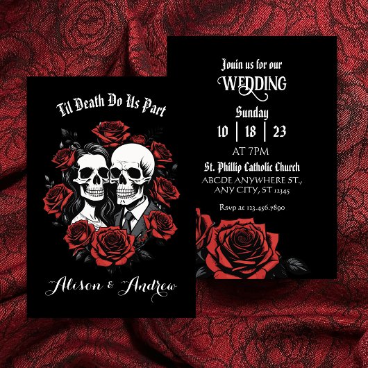 Schedel koppel gotisch met rozen bruiloft  save the date