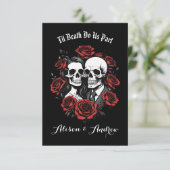 Schedel koppel gotisch met rozen bruiloft  save the date (Staand voorkant)