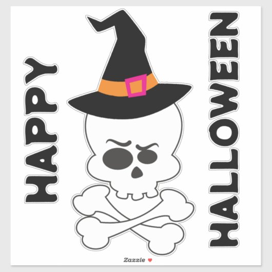 Schedel, Kruis Botten en Heksen Pet Sticker (Vel)