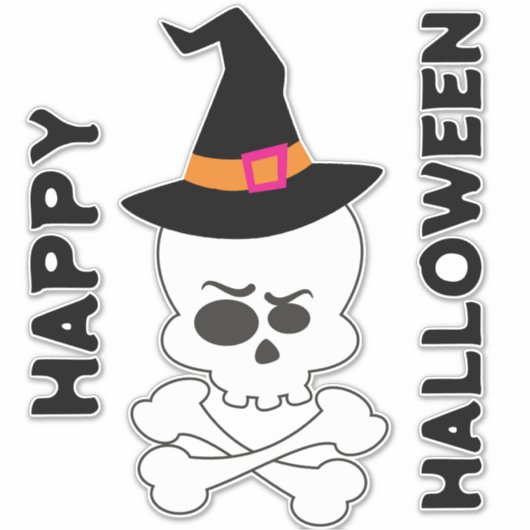 Schedel, Kruis Botten en Heksen Pet Sticker (Voorkant)