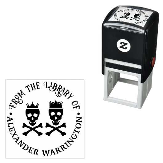 Schedel & Kruisbeenderen Kroon Paar Bibliotheekboe Zelfinktende Stempel (In situ)