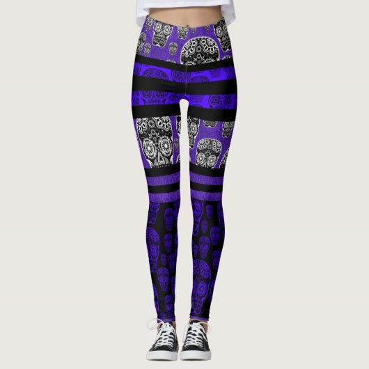 Schedel Leggings Blauw Streep (Voorkant)