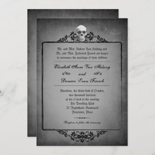 Schedel Lijst Halloween bruiloft Kaart (Voorkant / Achterkant)
