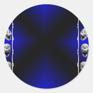 Schedel Lijst op blauw en zwart Halloween Ronde Sticker