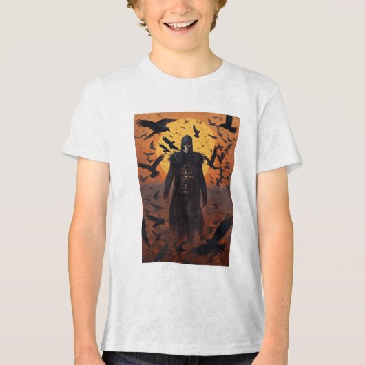 Schedel man met kraaien Tri-Blend shirt (Voorkant)