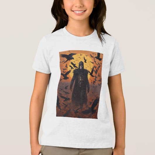 Schedel man met kraaien Tri-Blend shirt (Voorkant)