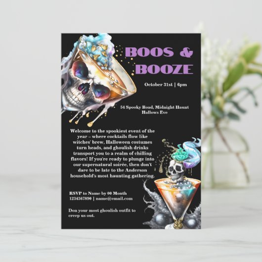 Schedel martini horror happy hour gotische Hallowe Kaart (Staand voorkant)