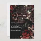 Schedel Meisje Rode Halloween Feest Dag van de Dod Kaart (Voorkant)