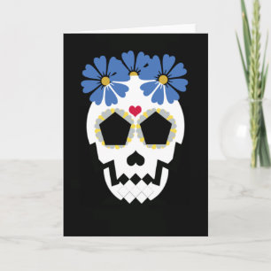 Schedel met blauwe bloemen kaart