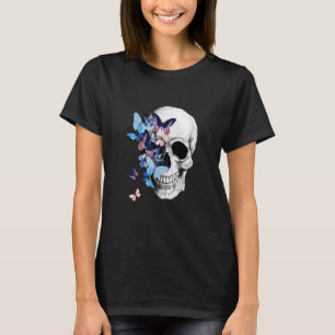 schedel met blauwe vlinders waterverf anatomie kun t-shirt