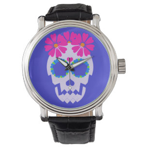 schedel met bloemen horloge