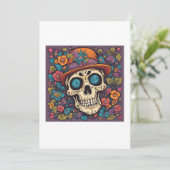 schedel met bloemen kaart (Staand voorkant)