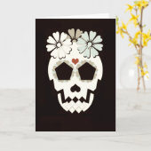 Schedel met bloemen Sepia Wenskaart Kaart (Gele Bloem)