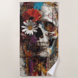 Schedel met Bloemen Street Art Bloemrijke Grunge O Strandlaken