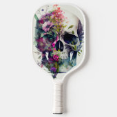schedel met bloemen, witte achtergrond pickleball paddle (Achterkant)