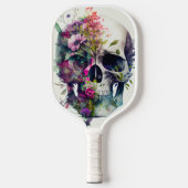 schedel met bloemen, witte achtergrond pickleball paddle (Voorkant)