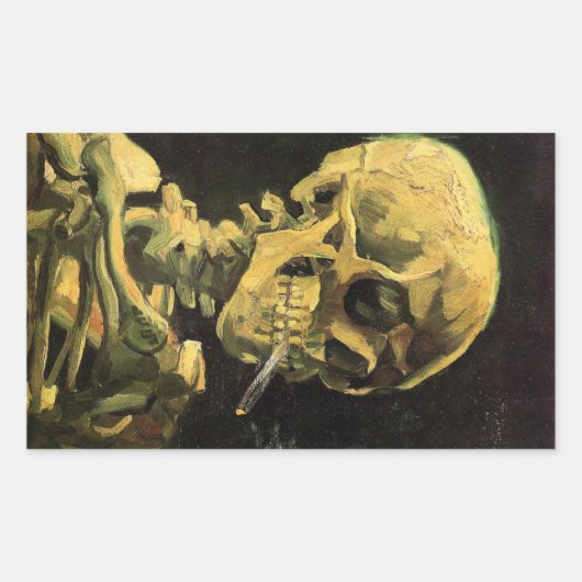 Schedel met brandende sigaret van Vincent van Gogh Rechthoekige Sticker (Voorkant)