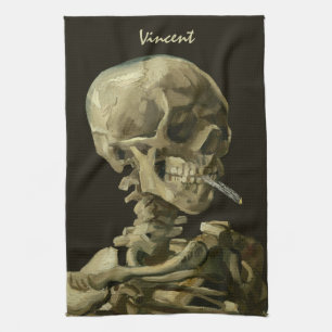 Schedel met brandende sigaret van Vincent van Gogh Theedoek