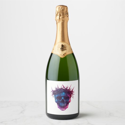 Schedel met doornenkroon sparkling wijnetiket (Voorkant)