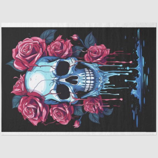 Schedel met Dripping Rozen 1 Decoupage Papier (Voorkant)